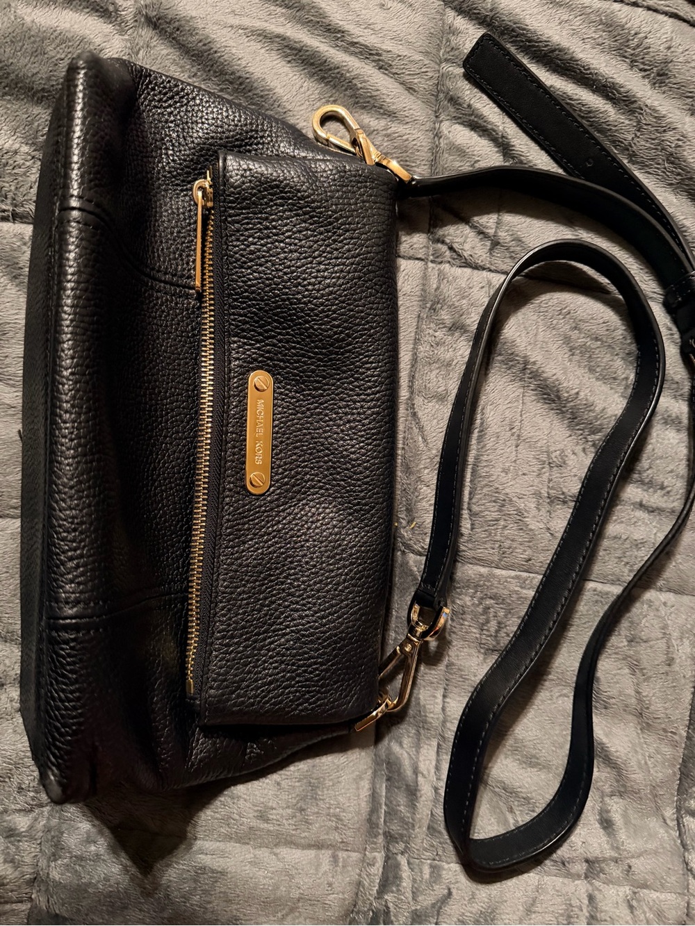 Michael Kors Black Pebbled Leather Shoulder Crossbody with Gold Hardware